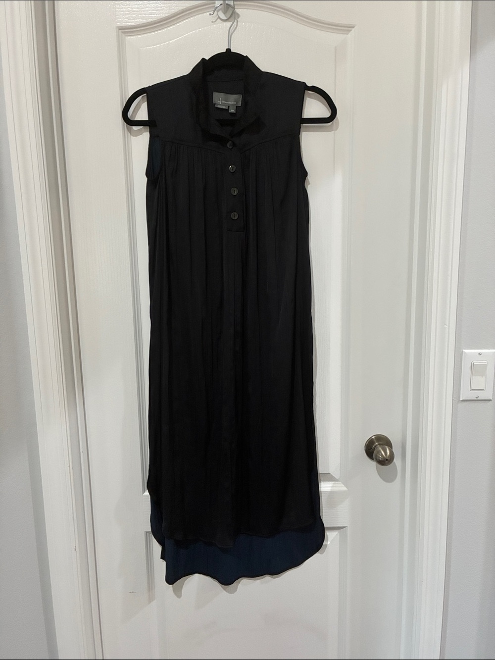 Anthropologie Black Sleeveless Pleated High Low Shift Dress